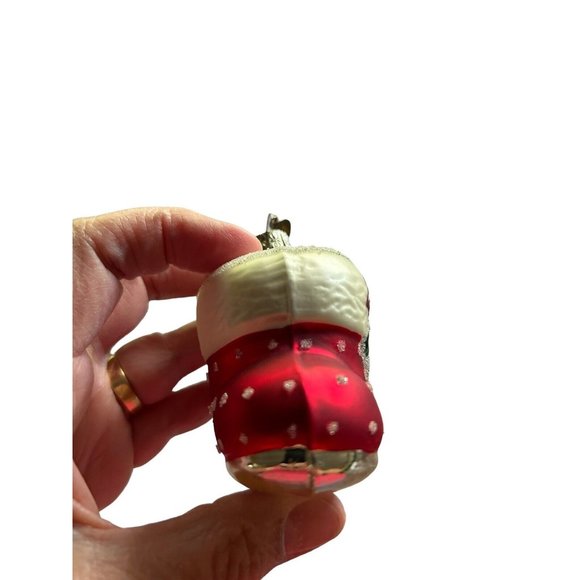 2006 Flocked Santa’s Snow Boot Holly Blown Glass Christmas Ornament Poland 2.5” - Picture 8 of 11